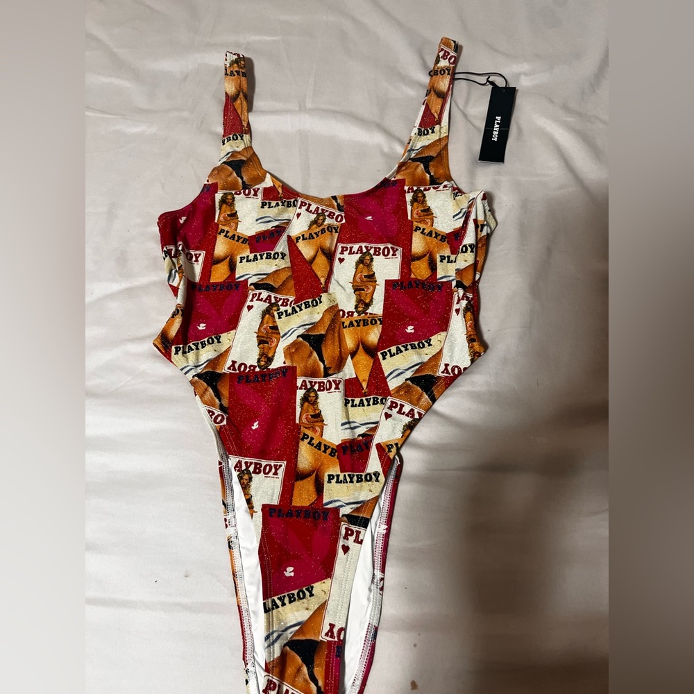 Playboy Women’s One Piece Swimsuit - Red and White